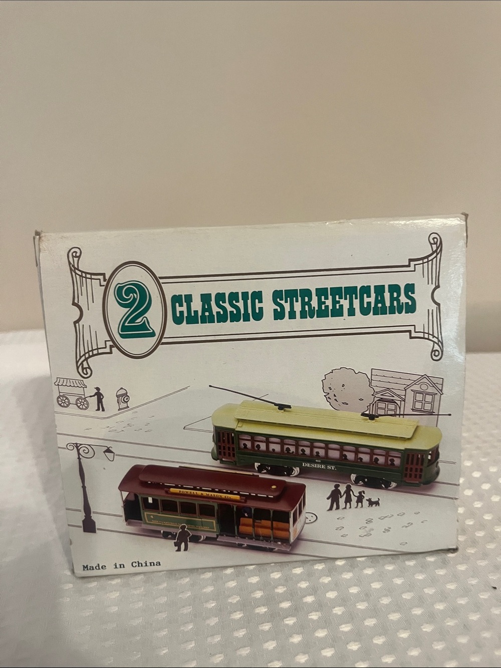 Classic Streetcars Toy Set - Green and Maroon Streetcar Pair